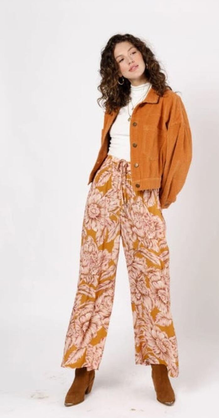 Band of the Free Marigold Floral Wide Leg Pant - L